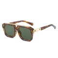 Vintage vierkante zonnebril met schildpadmontuur, groene glazen en metaalaccent - Luipaard Frame Donkergroene Lenzen