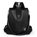 Wasserdichter schwarzer Pailletten-Rucksack für Damen mit Markenlogo und Metallschnallen - Pailletten Schwarz