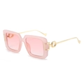 Fashion square sunglasses with light pink transparent frame and gold metal temples - Pink Frame Gradient Pink Lens