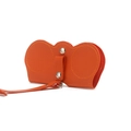 Orange leather sunglasses pouch with silver metal buckles and matching wrist strap - Orange