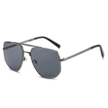 Retro aviator square gunmetal sunglasses with double bridge and dark grey lenses - Gunmetal Frame Black Grey Lens