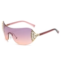 Y2K rimless sunglasses for women with gradient purple lenses and rhinestone accents - Regular / Standard (Incl. 13% Tax) - Purple Temples & Purple-Pink Lenses