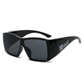 Chic Y2K black wrap-around sunglasses with silver rivets and grey lenses in variant view - Regular / Black Frame Grey Lens