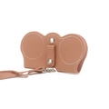 Portable light brown leather sunglasses pouch with contrast stitching and wrist strap - Rice Pink