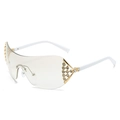 Y2K frameless sunglasses with gradient lenses and rhinestone-encrusted gold metal triangles - Regular / Standard (Incl. 13% VAT) White Temples Gradient Mirror Lenses