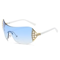 Y2K rimless sunglasses with blue gradient lenses and rhinestone-studded metal accents - Regular / Standard White Temples with Gradient Blue Lenses