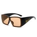 Gafas de sol de escudo Y2K con lentes color té y montura ancha de color negro - Régulier / Montura Negra Lentes Champaña