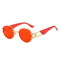 Gafas de sol redondas retro con lentes rojas y montura metálica dorada de diseño calado - Régulier / Marco Dorado Lente Roja