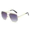Golden aviator sunglasses with purple gradient lenses and double bridge metal frame - Gold Frame Gradient Gray Lens