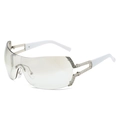 Y2K rimless shield sunglasses with gradient gray lenses and rhinestone side details - Silver Frame Light Mercury Lens