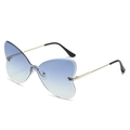 Frameless butterfly sunglasses with blue gradient lenses and slim golden metal temples - Regular / Gold Frame Blue Yellow Gradient Lens