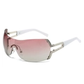Fashion oversized gradient pink sunglasses with hollow white temples and rhinestone details - Silver Frame Pink Yellow Lens