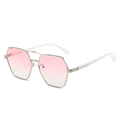 Fashion square sunglasses with pink gradient lenses and carved gold metal frames - Silver Frame Gradient Pink Lens