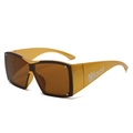 Y2K oversized shield sunglasses in yellow frame with brown lenses and rivet details - Regular / Gold Frame Brown Lens