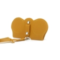 Portable yellow lychee grain leather sunglasses pouch with metal snap buttons and neck strap - Yellow
