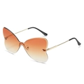 Frameless butterfly sunglasses with orange gradient lenses and gold metal temples - Regular / Gold Frame Gradient Tea Lens