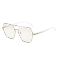Silver polygonal metal frame sunglasses with double bridge and textured rim design - Silver Frame Light Silver Gradient Lenses