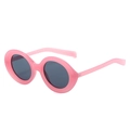 Retro oval sunglasses featuring a translucent pink frame with dark grey fashion lenses - Pink Frame Grey Lens