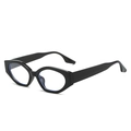 Retro schwarze Cat-Eye Brille mit geometrischen Bügeln und klaren Gläsern - Glänzender schwarzer Rahmen