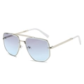 Quadratische Sonnenbrille aus Silbermetall mit blau-violettem Verlauf und Doppelsteg - Goldrahmen Grau-Blaue Gläser