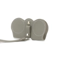 Grey faux leather sunglasses pouch with white stitching and detachable wrist strap - Gray