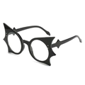 Monture de lunettes chauve-souris noire surdimensionnée avec verres clairs pour fête - Monture noir brillant