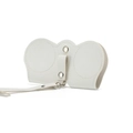 White faux leather sunglass pouch with silver metal snaps and a matching neck strap - White