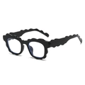 Women's wavy black frame sunglasses with unique curved edges and glossy resin finish - Black Frame Clear Lenses