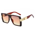 Burgundy oversized square sunglasses with orange gradient lenses and gold accents - Tea Frame Tea Pink Lens