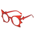 Monture de lunettes chauve-souris rouge translucide avec verres ronds clairs pour la fête - Monture Rouge