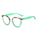 Cat eye glasses frame with tortoiseshell top and bright green translucent metal temples - Regular Bean Paste & Green Two-Tone Frame (Incl. 13% VAT) / White Film (blue Light Protection)
