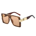 Brown wood grain square sunglasses with gold metal infinity detail and orange lenses - Wood Grain Frame Light Tea Lens