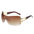 Frameless brown gradient sunglasses with gold hollow temples and rhinestone accents - Gold Frame Gradient Tea Lens