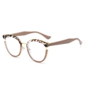 Cat eye glasses frame with dark brown tortoiseshell top and gold metal bottom - Regular Spotted & Khaki Pattern Frame / White Film (blue Light Protection)