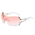 Y2K oversized sunglasses with pink gradient lenses, white temples, and rhinestone accents - Silver Frame Gradient Pink Lens