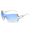 Y2K oversized zonnebril met blauwe verloopglazen en witte strass-steentjes op de poten - Zilveren Frame Blauwe Gradiënt Lens