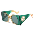 Oversized gradient green to orange square sunglasses with gold temple detail - Green Tea Frame Dark Green Lens