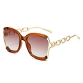 Fashion sunglasses featuring amber frames and gold chain-link temple detail with gradient lenses - Tea Frame Gradient Tea Lens