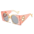 Oversized square sunglasses with sunset gradient pink yellow frame and gold logo - Pink Tea Frame Light Grey Lens