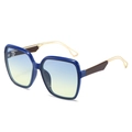 Blue square oversized sunglasses with blue-yellow gradient lenses and gold metal temples - Blue Frame Blue Yellow Lens