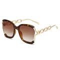 Fashionable tortoise shell square sunglasses with gradient brown lenses and gold chain arms - Leopard Frame Gradient Tea Lens
