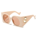 Oversized beige square sunglasses with brown gradient lenses and gold temple detail - Pink Frame / Pink Lens