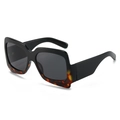 Chic oversized square sunglasses featuring black and tortoiseshell contrast frames - Black & Leopard Frame Grey Lens