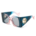 Oversized square blue to pink gradient sunglasses with golden logo on temple - Regular / Pink Blue Frame Light Gray Lens