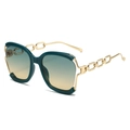 Green gradient fashion sunglasses with gold metal chain hollow temples for women - Green Frame Green Yellow Lens