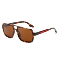 Men's polarized tortoise shell sunglasses with dark brown lenses and red temple accents - Leopard Frame / Tea Lens