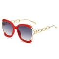 Fashionable oversized red sunglasses with unique gold metal chain temples and grey lenses - Red Frame Double Grey Lens