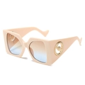 Oversized nude pink square sunglasses with gradient lenses and wavy gold temple detail - Regular / Beige Frame Brown Blue Lens