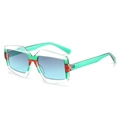Oversize geometric sunglasses with red green frame and blue gradient lenses - Transparent Green Frame Grey Blue Lens