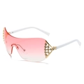 Y2K frameless sunglasses with pink gradient lenses, white temples and gold rhinestones - Regular / Standard (Incl. 13% VAT) White Temples Double Pink Lenses